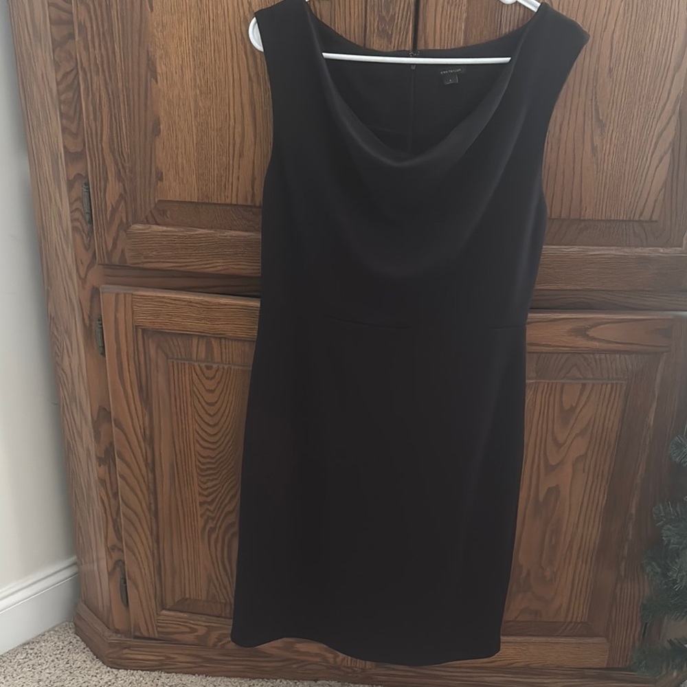 Ann Taylor Black Cowl Neck Sheath Midi Dress